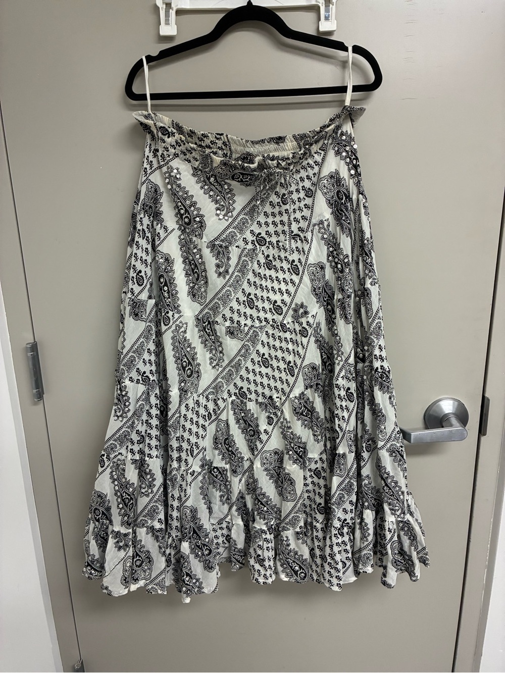 Bohemian Black & White Printed Tiered Maxi Skirt